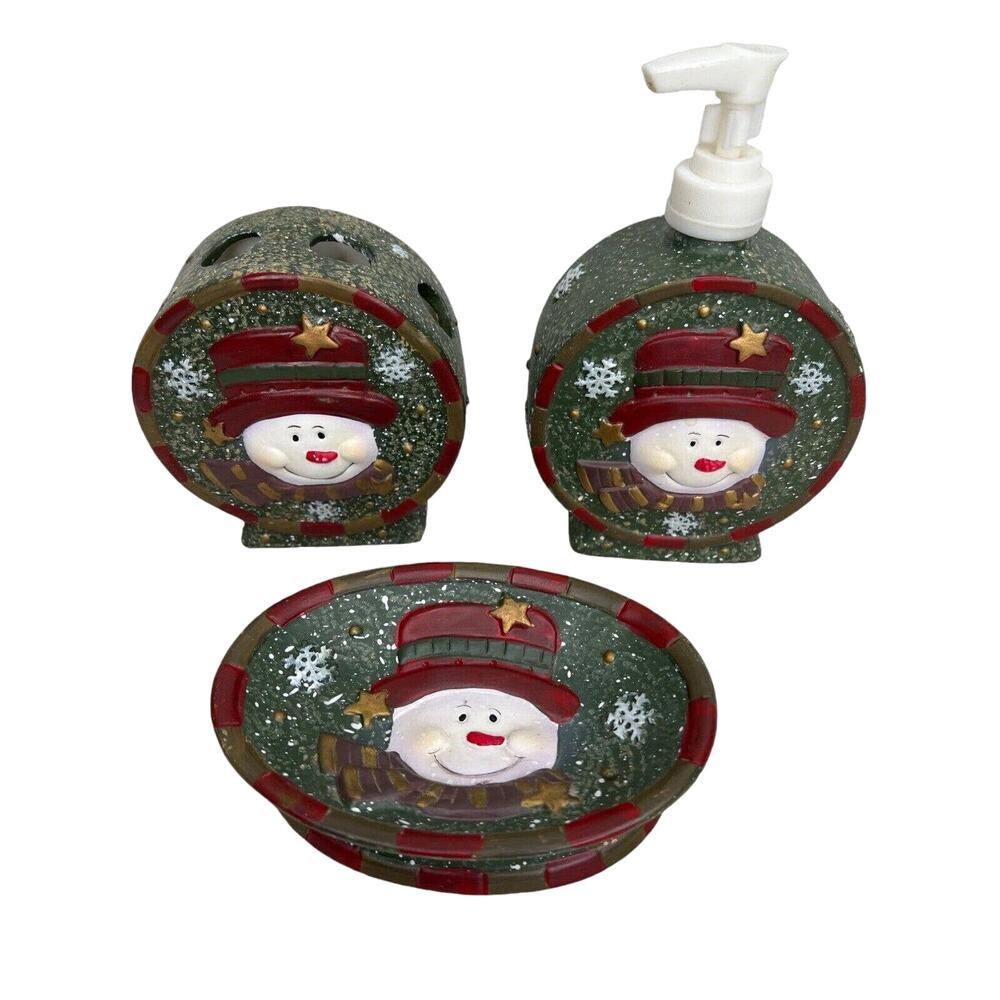 Snowman Bath Ceramic Bath Decor Christmas Set Toothbrush Dispenser Soap Dish